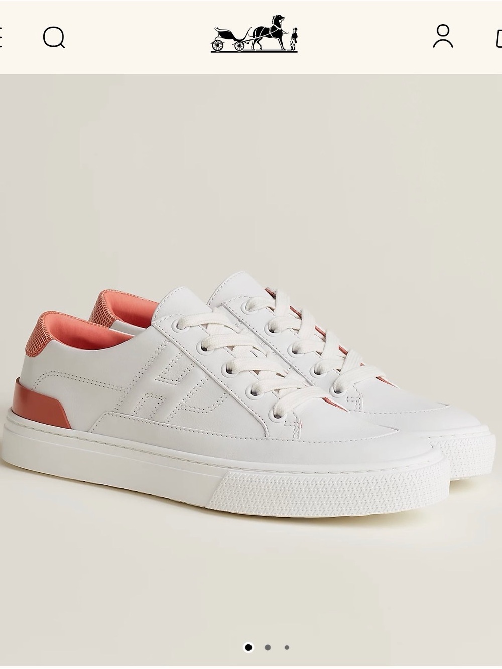 Hermes White Sneakers with Coral Orange Accents